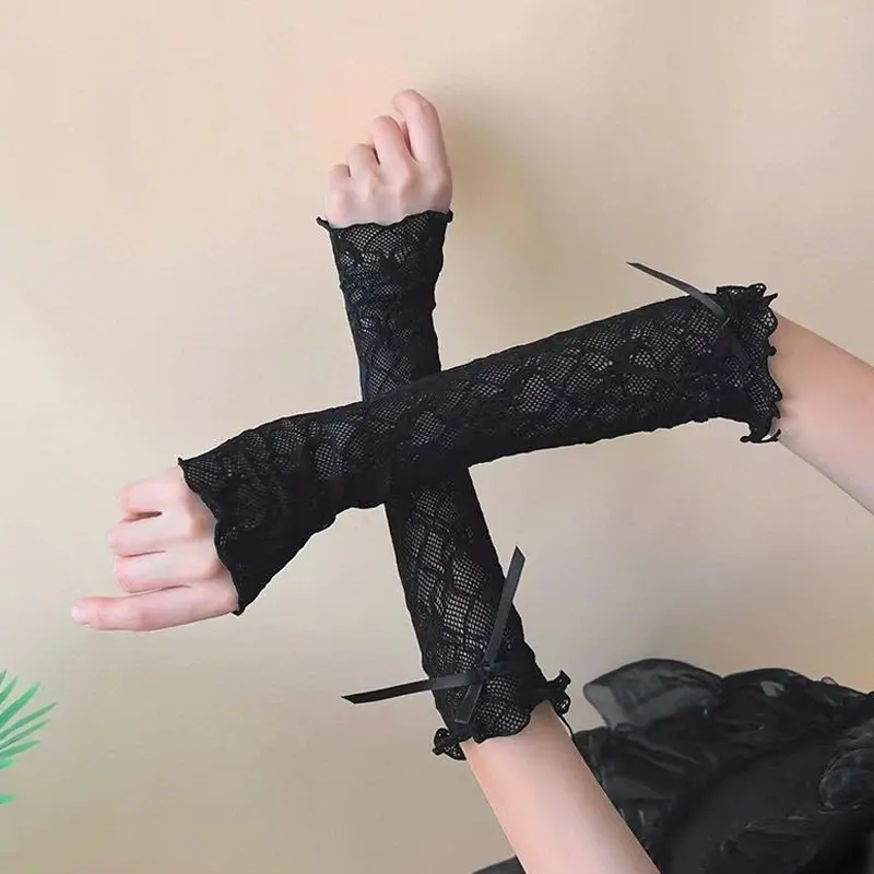 Fashion Bow Lace Sleeve Sleeves Long Tube Lace Bow Sunscreen Sleeve Sleeves