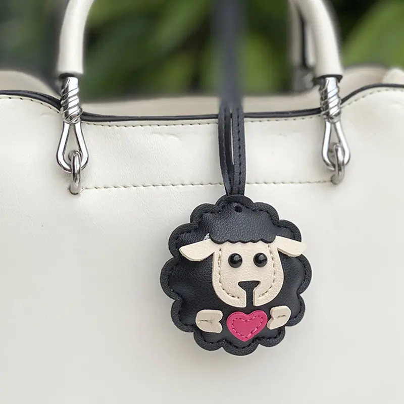 Lamb Keychain PU Leather Animals Keyring Hanging Ornament Backpack Handbag Charm Gift For Men Women Korean Bag Charms