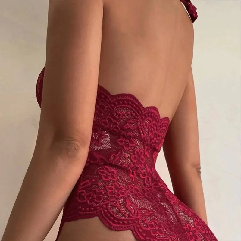 Casual Lingerie With Lace And Lace Edges Versatile Sleepwear Open Cut Jumpsuit