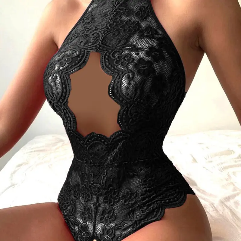 Casual Lingerie With Lace And Lace Edges Versatile Sleepwear Open Cut Jumpsuit