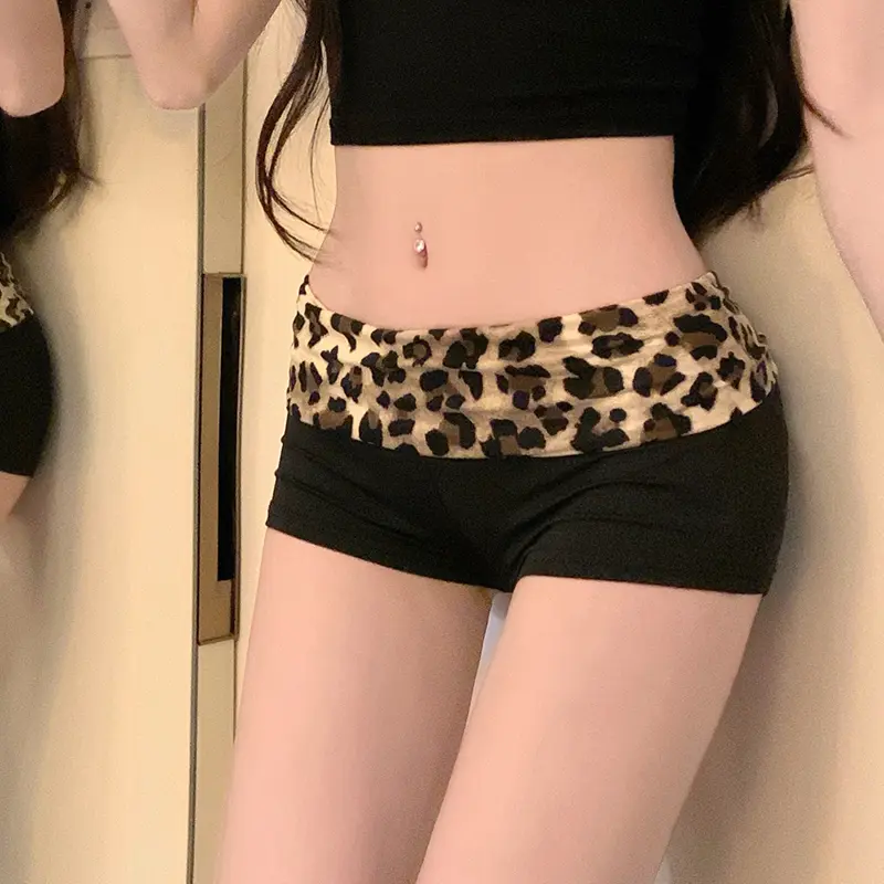 Contrast Color Leopard Print Women's Summer Low Waist Casual Sexy Daily Shorts
