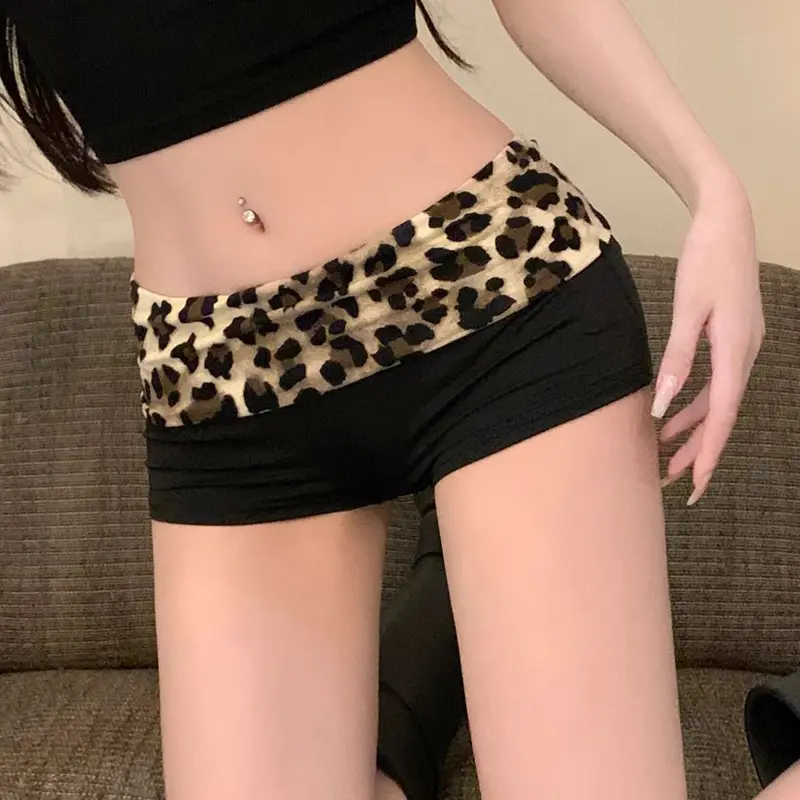 Contrast Color Leopard Print Women's Summer Low Waist Casual Sexy Daily Shorts