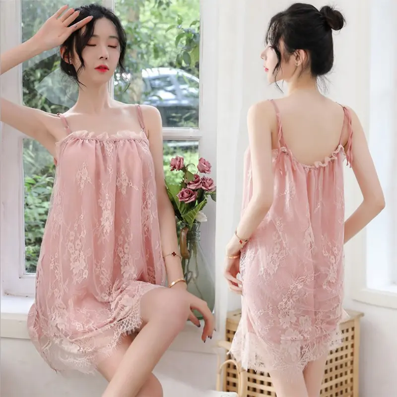 Seductive Lingerie Lace Camisole Pajama Set Nightgown Loose Fitting Home Outfit