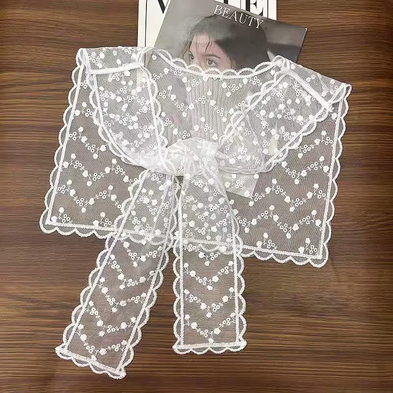 Korean Lace Flower Scarf Shawl Women Layered Accessories Multifunctional Scarf