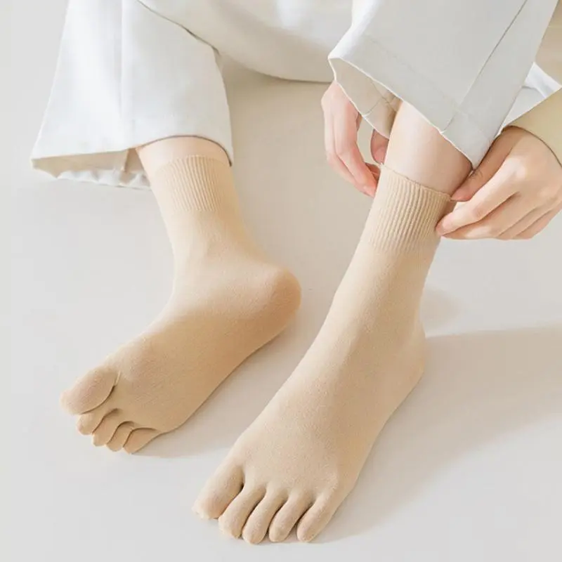 1Pair Slender Breathable Drying Short Hosiery Five Finger Socks, Monochromatic Split-toe Mid Gauge Socks