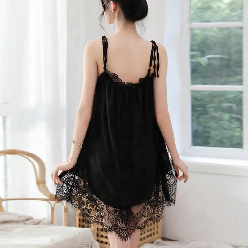 Seductive Lingerie Lace Camisole Pajama Set Nightgown Loose Fitting Home Outfit