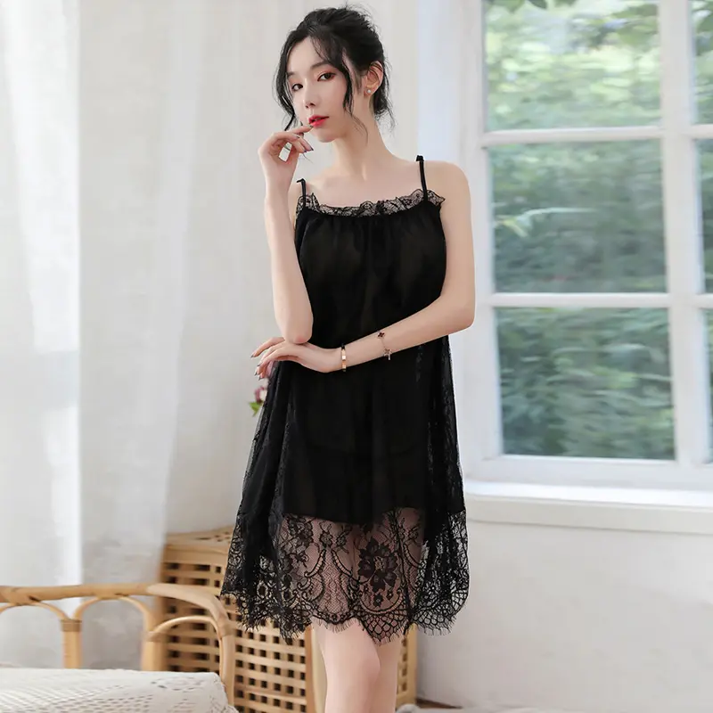 Seductive Lingerie Lace Camisole Pajama Set Nightgown Loose Fitting Home Outfit