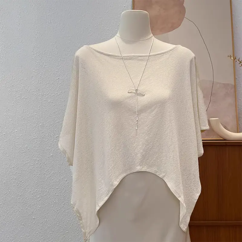 Fashionable Sun-Proof Loose One-Shoulder Solid Color Blouse For Women