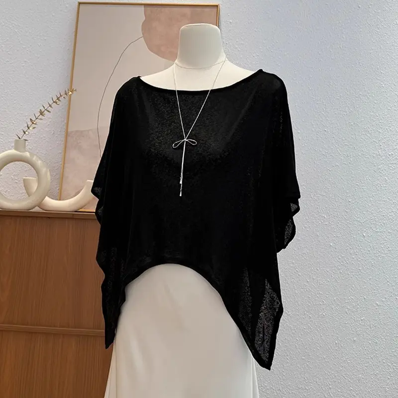 Fashionable Sun-Proof Loose One-Shoulder Solid Color Blouse For Women