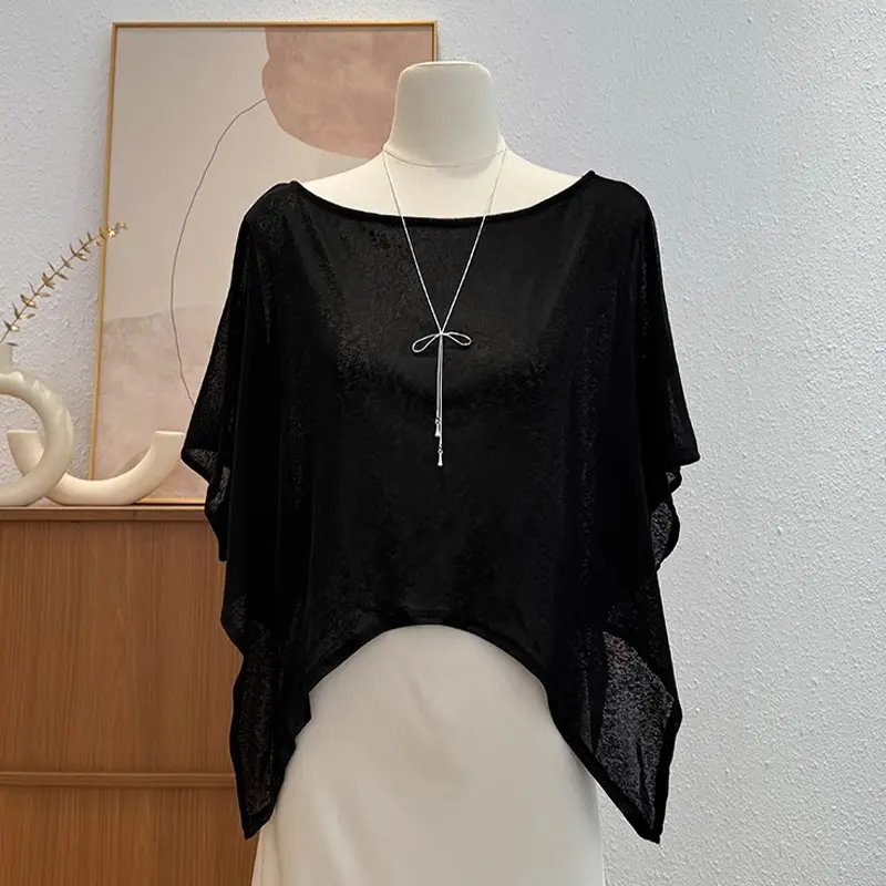 Fashionable Sun-Proof Loose One-Shoulder Solid Color Blouse For Women