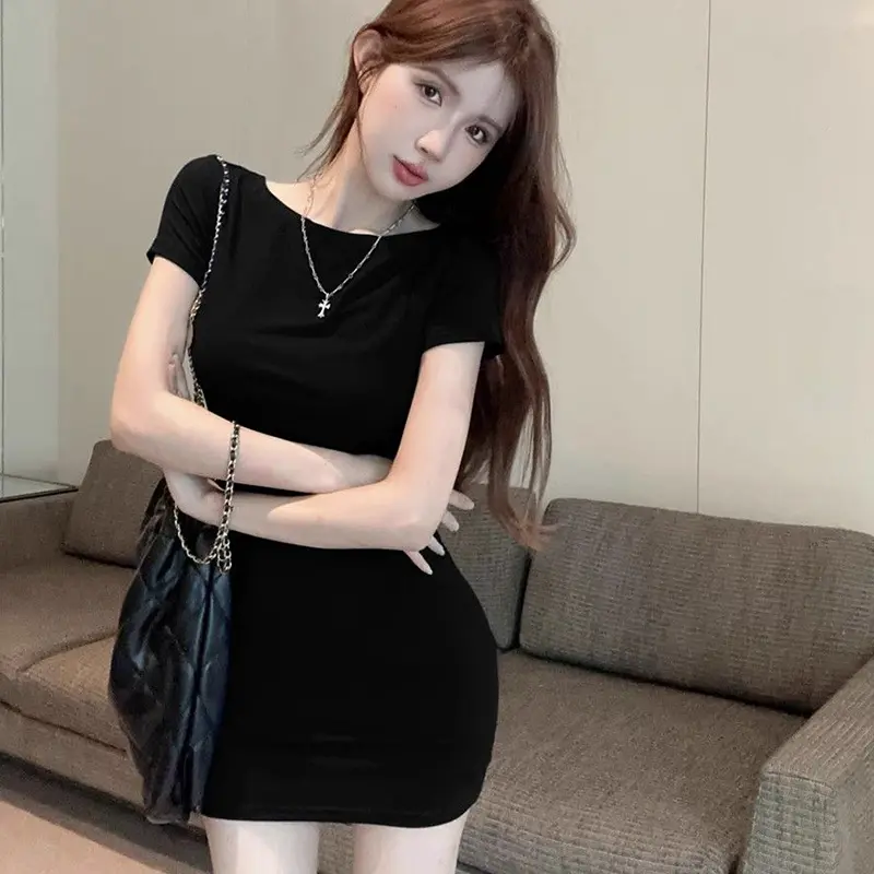Summer Pure Desire Sexy Lace-up Hollow Backless Short Sleeve Slim Dress For Women