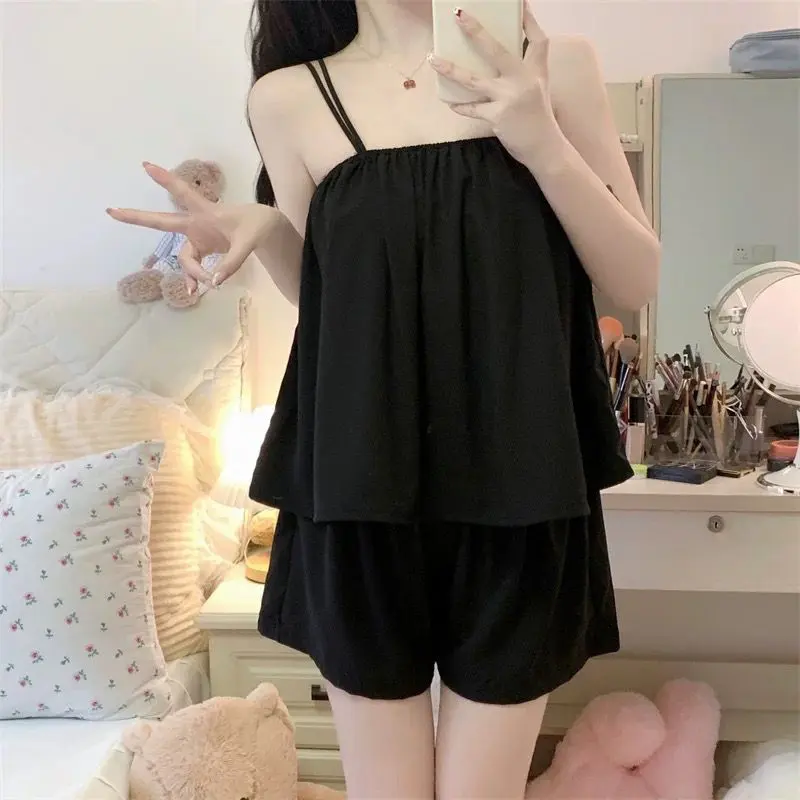 Home Leisure Summer Suspender Sexy Pajamas Set Two Piece Suit For Women