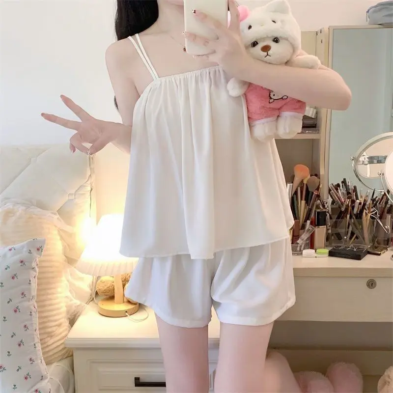 Home Leisure Summer Suspender Sexy Pajamas Set Two Piece Suit For Women