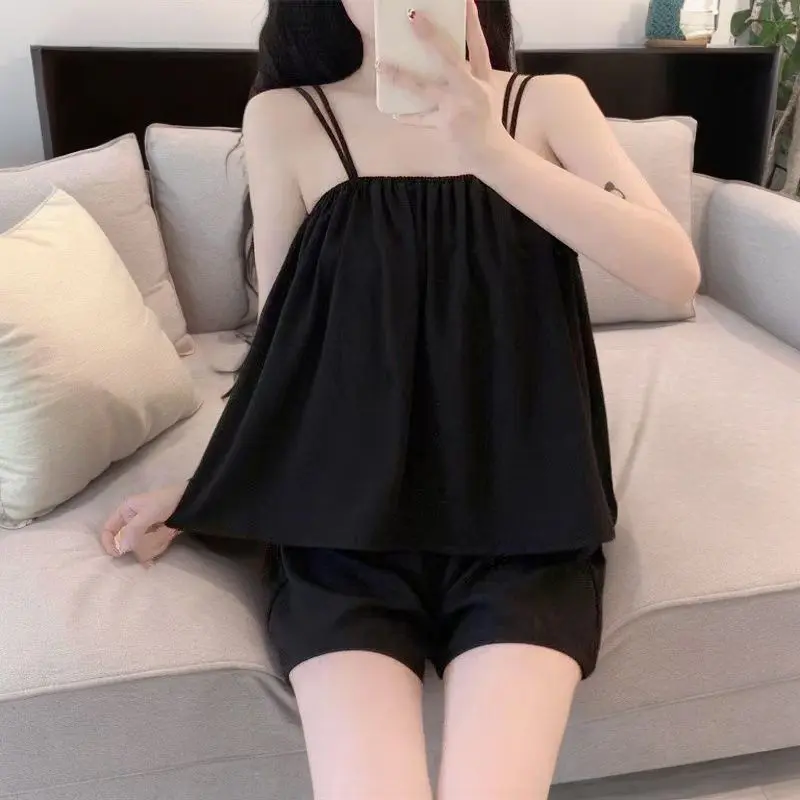 Home Leisure Summer Suspender Sexy Pajamas Set Two Piece Suit For Women