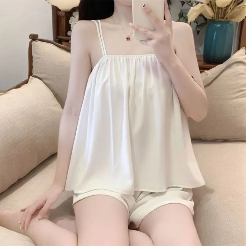 Home Leisure Summer Suspender Sexy Pajamas Set Two Piece Suit For Women