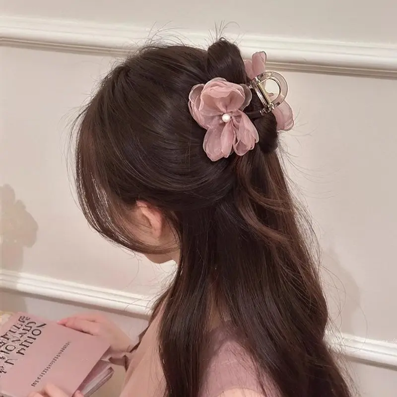 Begonia Flower Butterfly Clip - Medium Size Elegant Hair Claw For Half-Up Styles, Women's Floral Hair Accessory