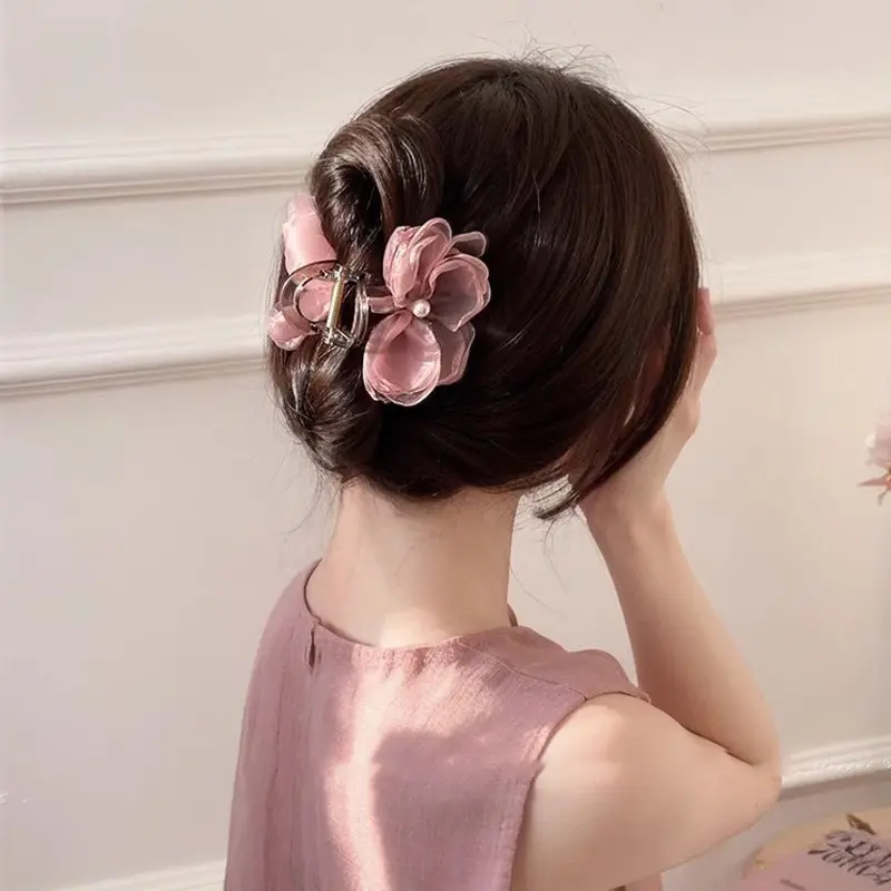 Begonia Flower Butterfly Clip - Medium Size Elegant Hair Claw For Half-Up Styles, Women's Floral Hair Accessory