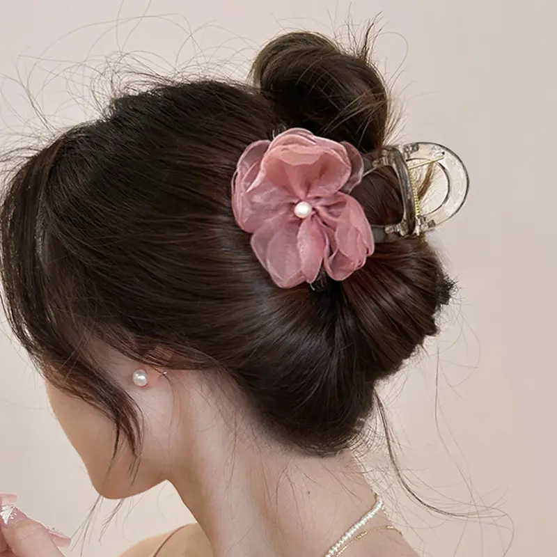 Begonia Flower Butterfly Clip - Medium Size Elegant Hair Claw For Half-Up Styles, Women's Floral Hair Accessory