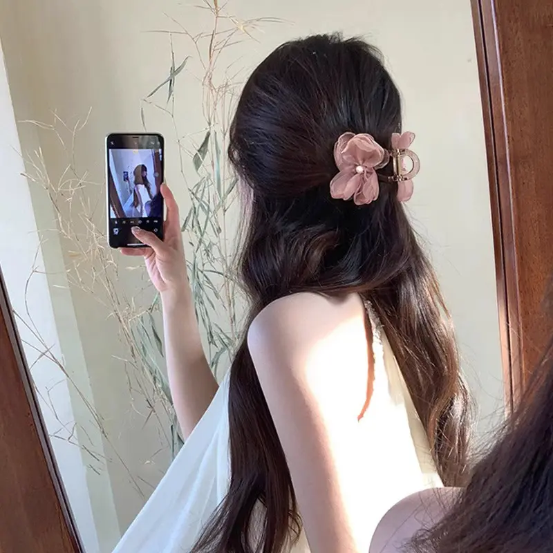 Begonia Flower Butterfly Clip - Medium Size Elegant Hair Claw For Half-Up Styles, Women's Floral Hair Accessory