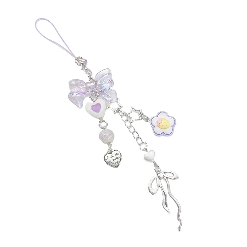 Sweet Cute Bow Flower Beaded Mobile Phone Lanyard Lovely Mobile Phone Chain Earphone Case Charm Backpack Decoration Gifts