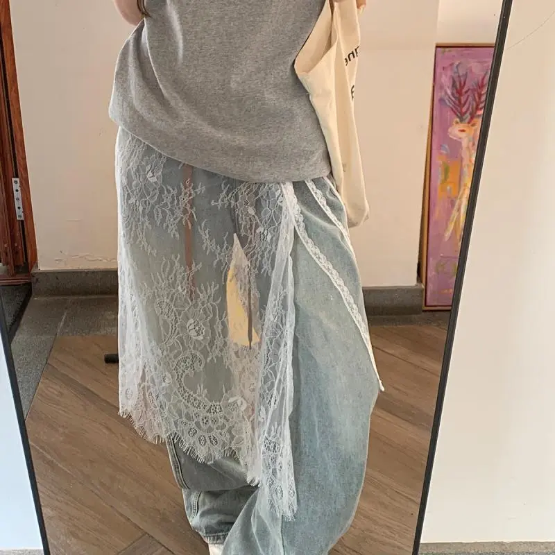 Uniquelace Vintage Flower Layered Spring Collection Apron Skirt Tulle Tie Up See Through Hip Covering Skirt Half Length Skirt