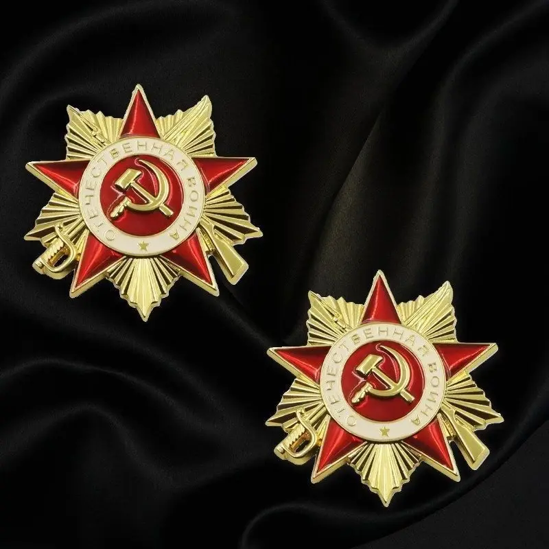Russian Double-headed Eagle Emblem, Soviet Sickle And Hammer, First-class Patriotic Medal, Red Five-pointed Star Metal Brooch