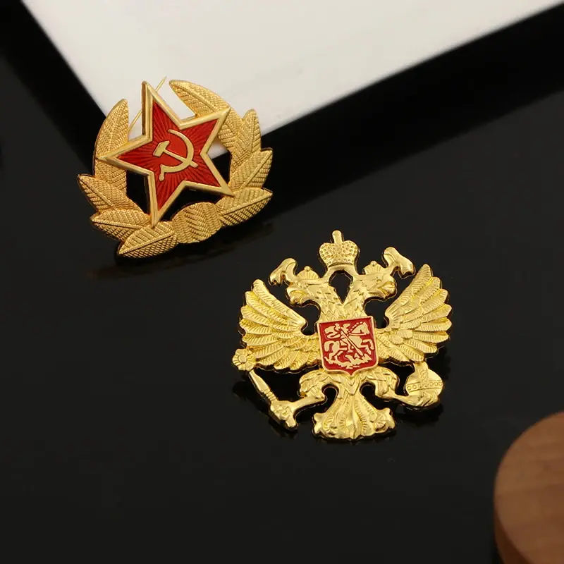 Russian Double-headed Eagle Emblem, Soviet Sickle And Hammer, First-class Patriotic Medal, Red Five-pointed Star Metal Brooch