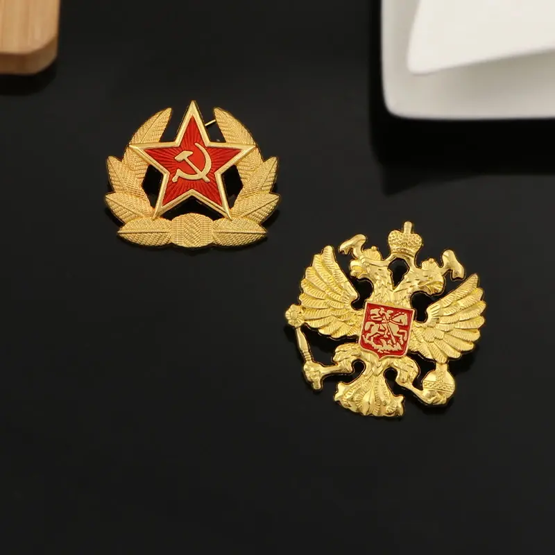 Russian Double-headed Eagle Emblem, Soviet Sickle And Hammer, First-class Patriotic Medal, Red Five-pointed Star Metal Brooch