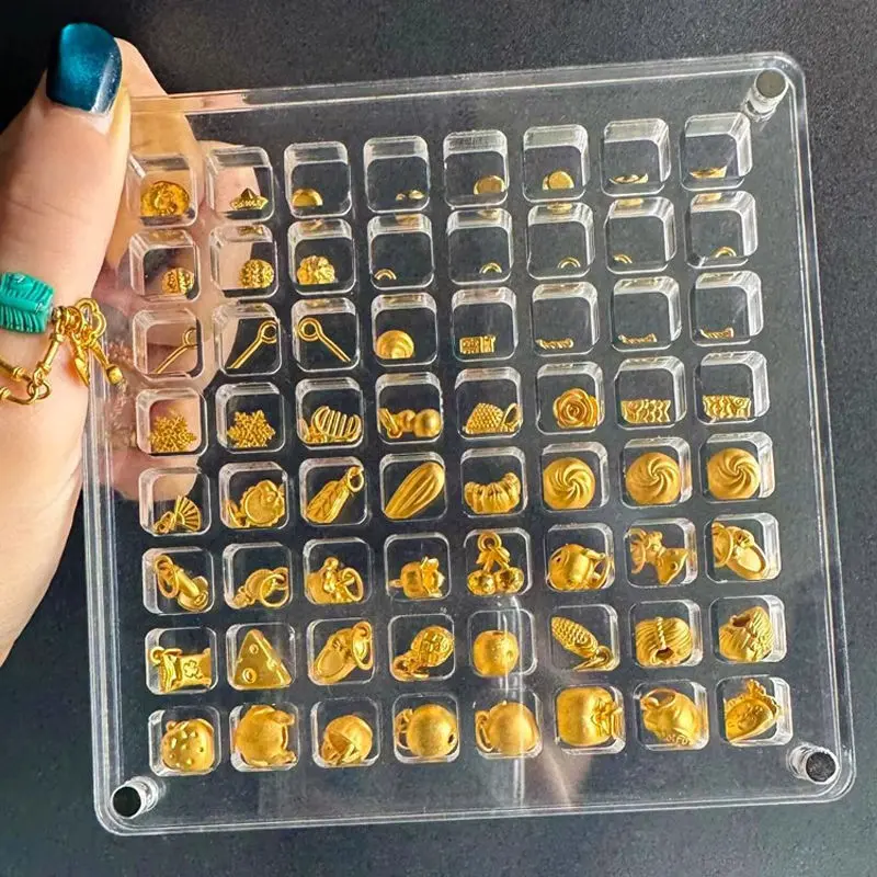 36/64/100 Grids Small Gold Bean Storage Box Acrylic Gold Transfer Pendant Compartment Collection Box Antioxidant Display Box