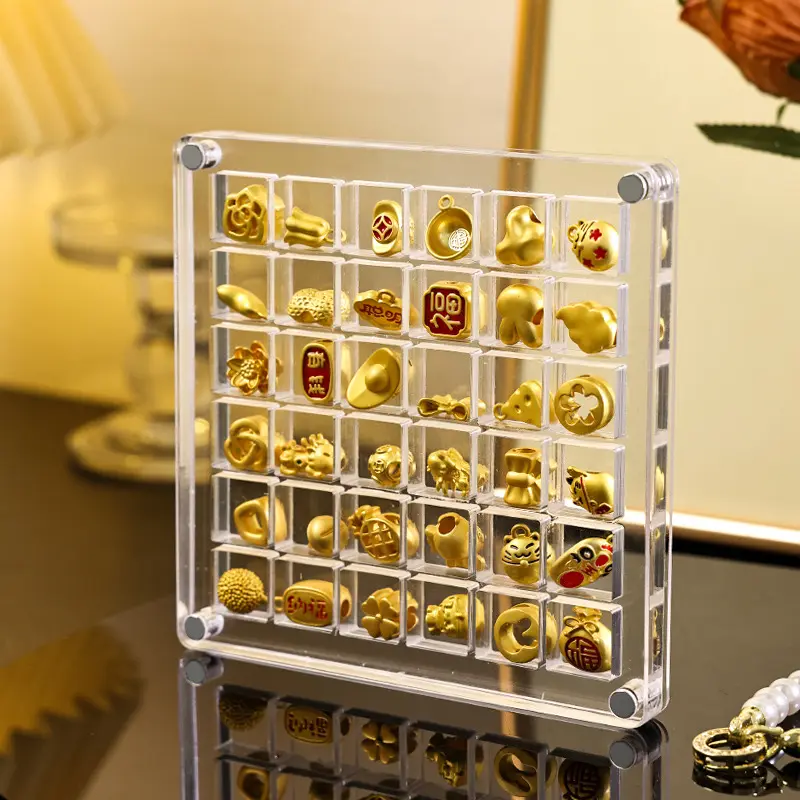 36/64/100 Grids Small Gold Bean Storage Box Acrylic Gold Transfer Pendant Compartment Collection Box Antioxidant Display Box