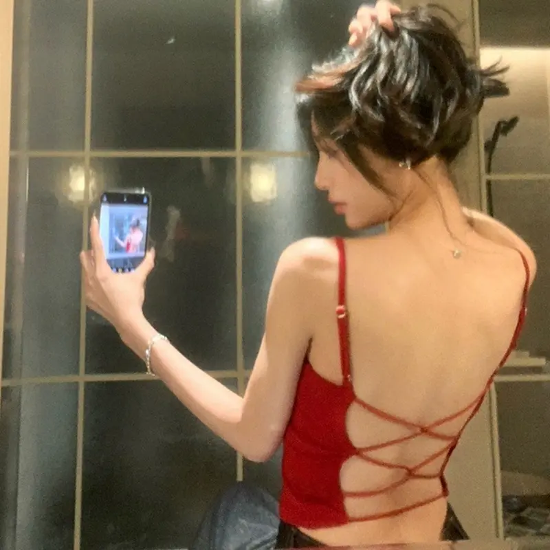Summer Women's Fashion Y2K Sexy Hollow Backless Sleeveless Slim Camisole With Chest Pad