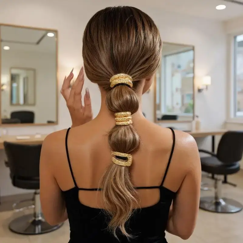 Hot Sale Fashion Metal Irregular Double-Layer Hair Bands Rope Women Headband Elastic Hairband Ponytail Holder Hair Accessories