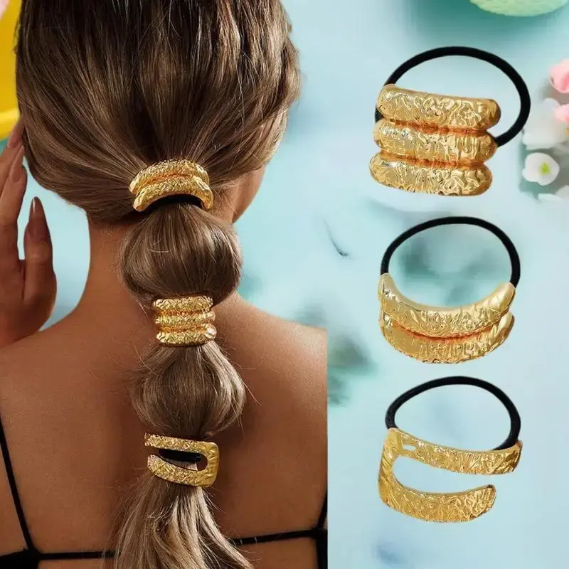 Hot Sale Fashion Metal Irregular Double-Layer Hair Bands Rope Women Headband Elastic Hairband Ponytail Holder Hair Accessories