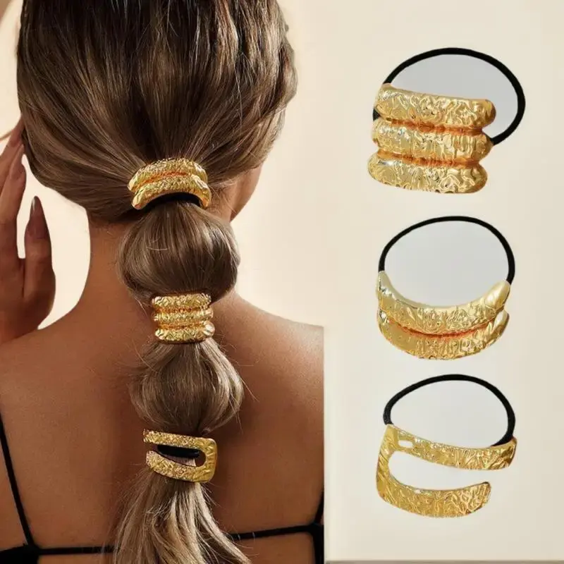 Hot Sale Fashion Metal Irregular Double-Layer Hair Bands Rope Women Headband Elastic Hairband Ponytail Holder Hair Accessories