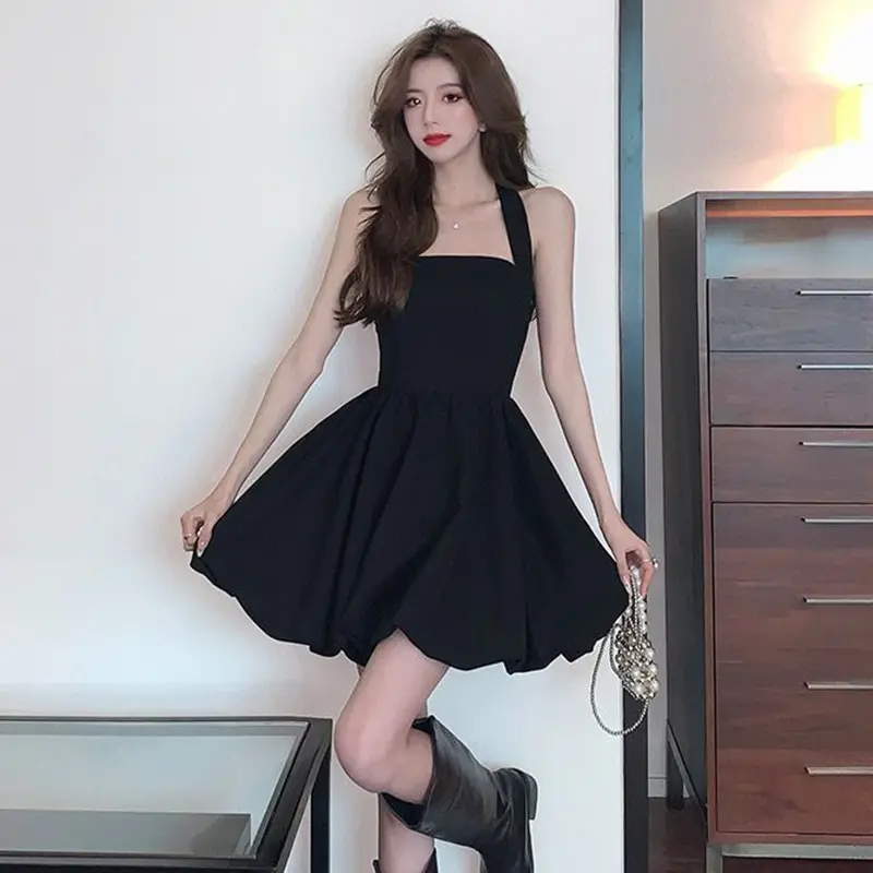 French Fashion Slim Hot Girl Halter Neck Suspender Flower Bud Dress For Women Summer