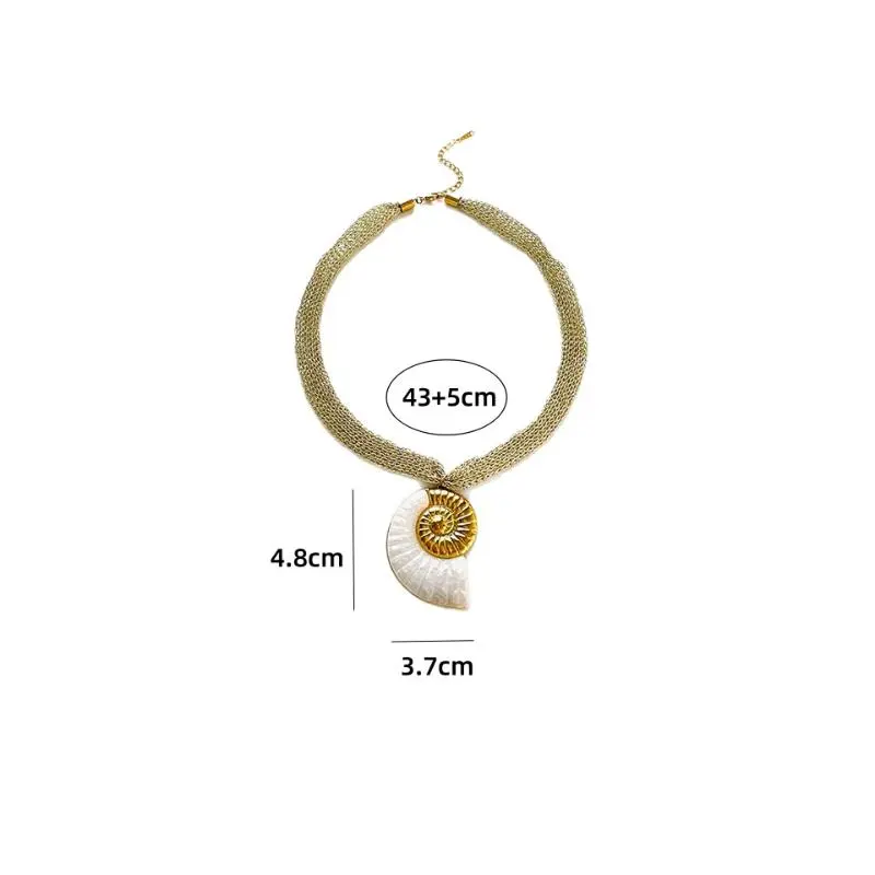 1/2/3Pcs Contemporary Stainless Steel White Resin Conch Leaf Sun Pendant Necklace; Women's Chic Knitted Mesh Belt Chain.