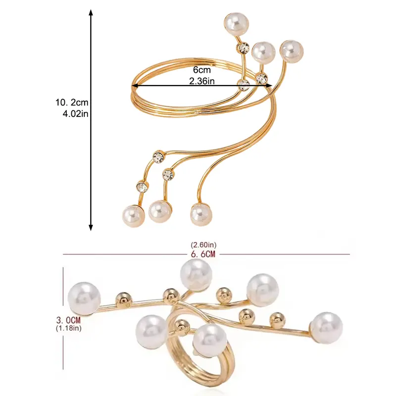 2025 Classic Gold Tiered Line Bracelet Ring Open White Pearl Ring Bracelet For Women Summer Beach Party Jewelry Gift Set