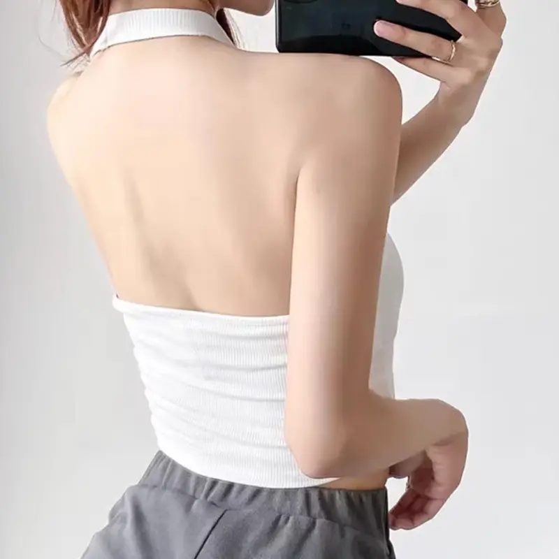 American Sexy Mesh Patchwork Halterneck Sleeveless Slim Camisole For Women