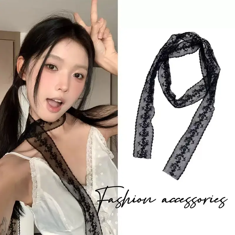 Women Long Floral Lace Scarf 180cm Bag Ribbon Headbands Choker Y2k Long Ribbon Scarf Decorative Neckerchief