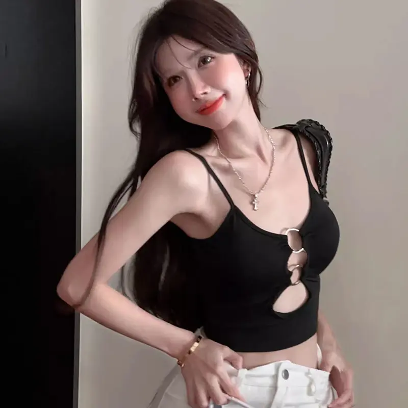Summer Pure Desire Sexy Ring Hollow V-neck Sleeveless Slim Camisole For Women