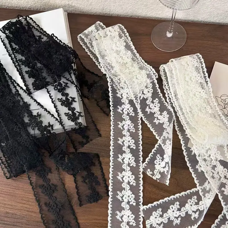 Women Long Floral Lace Scarf 180cm Bag Ribbon Headbands Choker Y2k Long Ribbon Scarf Decorative Neckerchief
