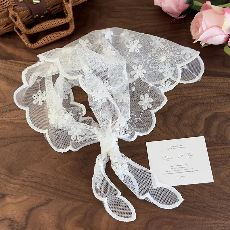 Vintage White Mesh Lace Flower Triangle Scarf Hair Band Hair Tie Hair Wrap Headband Cute Outing Hair Accessories