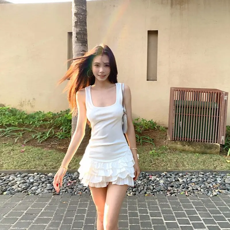 Fashion Sweet Slim Sexy White Vest Dress Cake Skirt Short Skirt Women