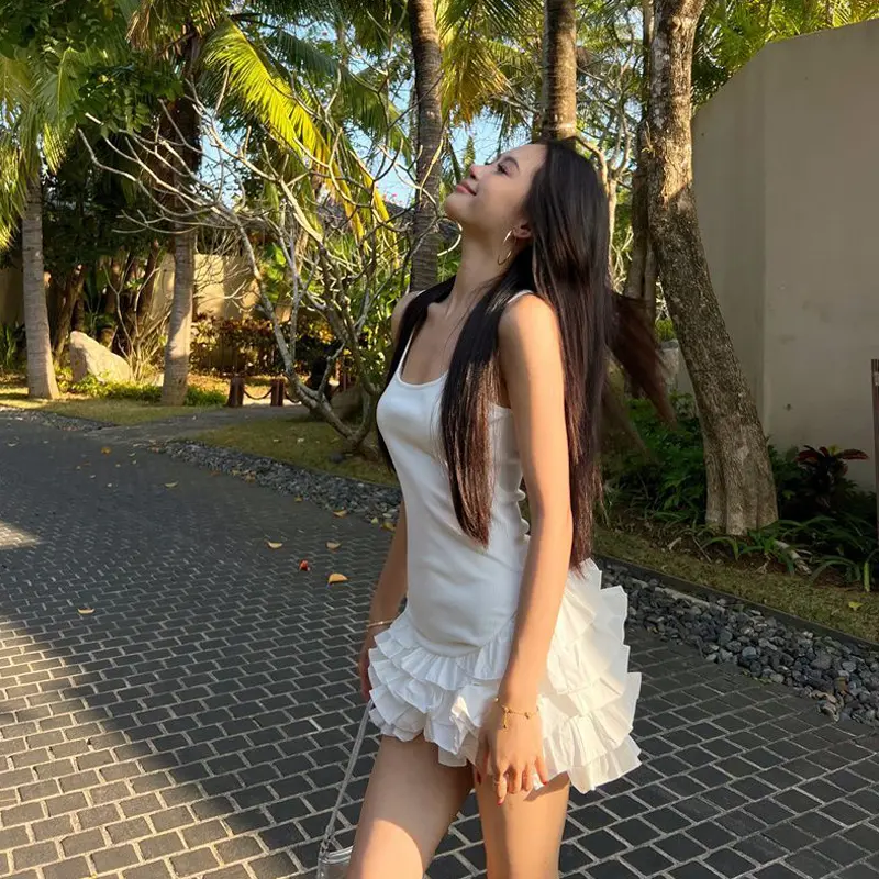 Fashion Sweet Slim Sexy White Vest Dress Cake Skirt Short Skirt Women
