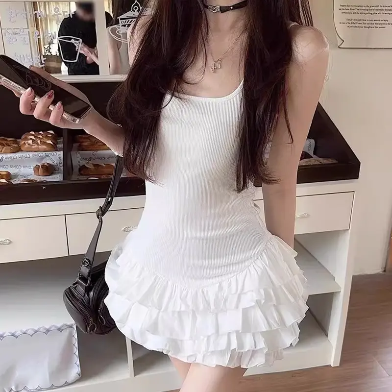 Fashion Sweet Slim Sexy White Vest Dress Cake Skirt Short Skirt Women
