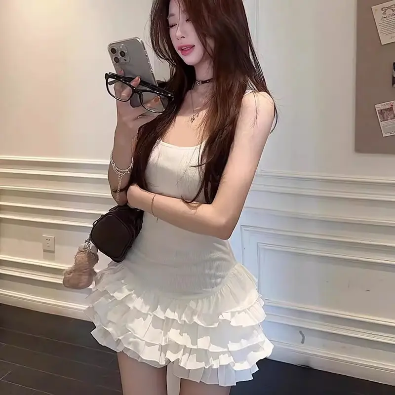 Fashion Sweet Slim Sexy White Vest Dress Cake Skirt Short Skirt Women