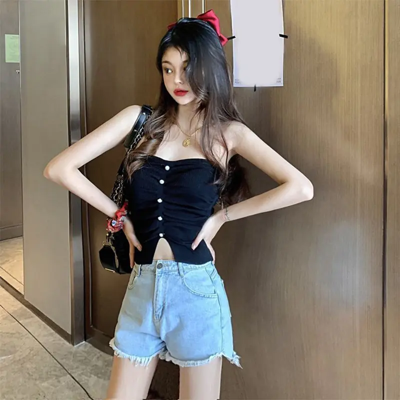 Fashion Slim Fit Elegant Hottie Slit Tube Top Knitted Vest Top For Women