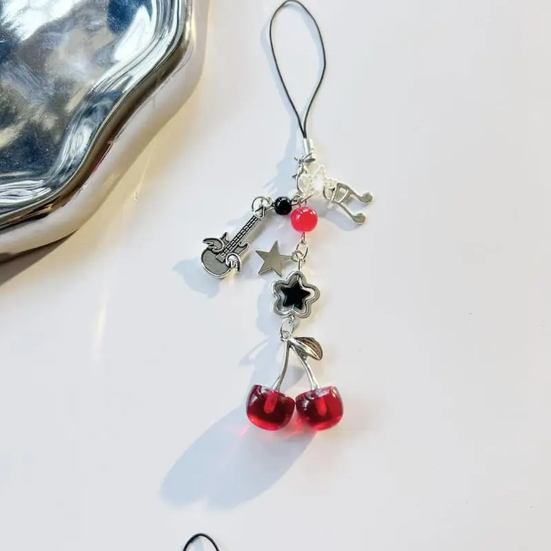 1 Piece Charms Red Cherry Bow Phone Chain Key Ring Y2K Bag Pendant Keychain Accessory Girlfriend Gift