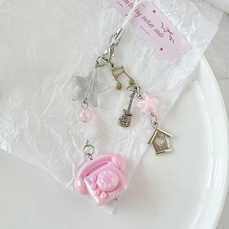 Cute Laser Phone Keychain Five-pointed Star Charm Pendant Keyring Jewelry For Girl Women Gift Bag Decoration