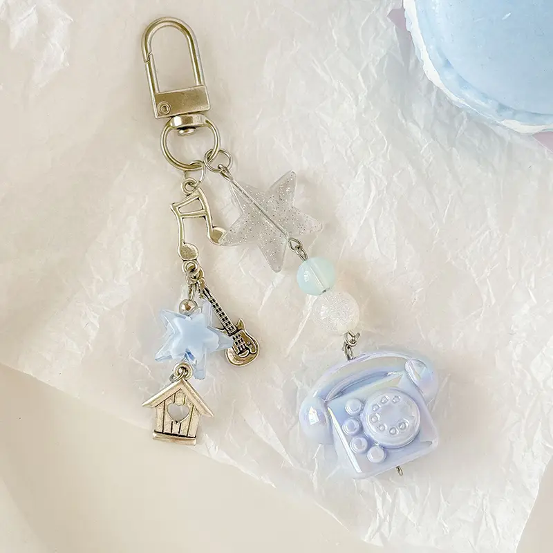 Cute Laser Phone Keychain Five-pointed Star Charm Pendant Keyring Jewelry For Girl Women Gift Bag Decoration